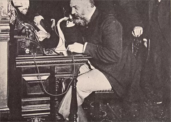 Alexander Graham Bell making the first call between New York and Chicago