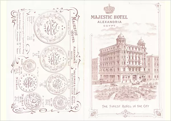 Front and rear cover of the brochure for the Majestic Hotel in Alexandria (engraving)