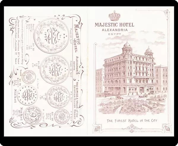 Front and rear cover of the brochure for the Majestic Hotel in Alexandria (engraving)