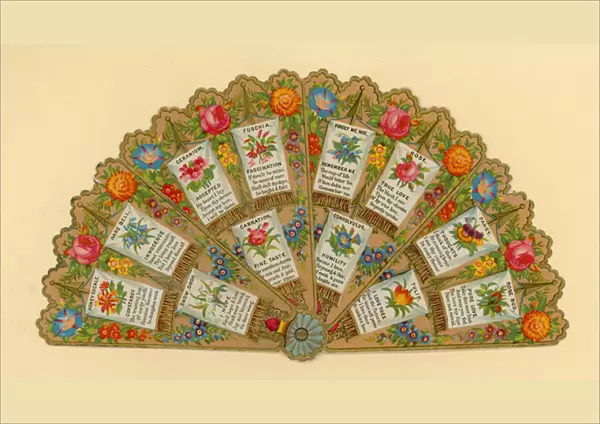 Fan, giving symbolism of flowers (chromolitho)