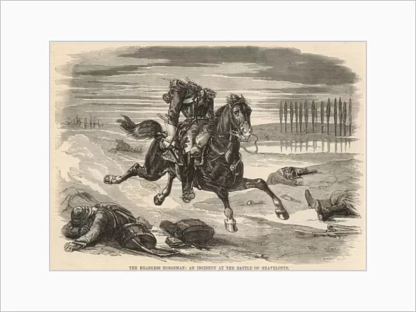 The headless horseman; An incident at the Battle of Gravelotte (engraving)