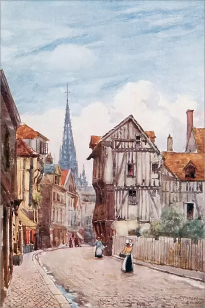 Rue St. Romain, Rouen (colour litho)