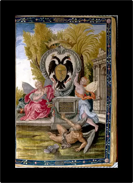 Crest of a noble family from Benevento, the Pedicini: illuminated page from the Missal known as the 'Dragone, 'housed in the Biblioteca Capitolare in Benevento