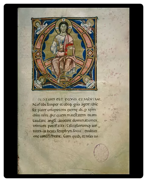 Illuminated page with Christ in Majesty and symbols of the evangelists (Cod. Calci, ms. 36, c. 120)