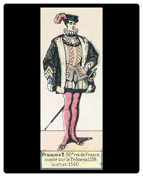 Francois 2, 60e roi de France, monte sur le Trone en 1559, mort en 1560 (coloured engraving)
