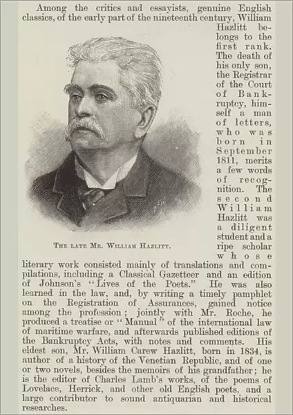 The late Mr William Hazlitt (engraving)