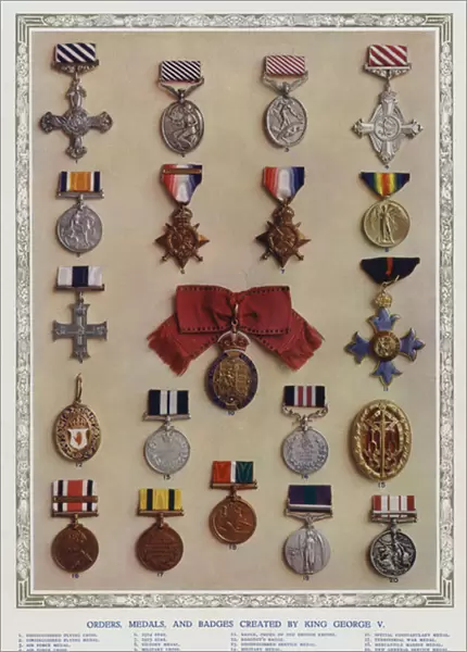 Orders, medals and badges created by King George V (colour litho)