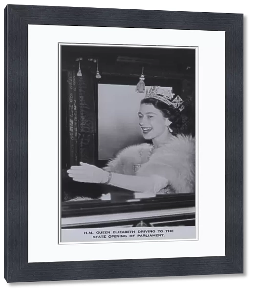 HM Queen Elizabeth driving to the State Opening of Parliament (b  /  w photo)