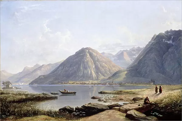 View of Lake Geneva with the Town of Villeneuve, 1836 (oil on canvas)
