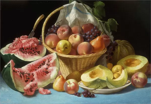Melons, Peaches and Grapes, (oil on canvas)