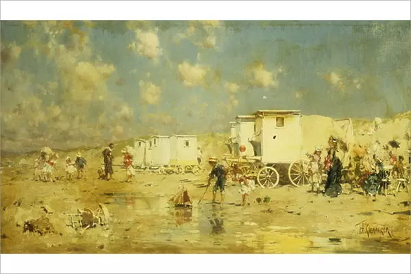 The Beach at Scheveningen, Holland, (oil on canvas)
