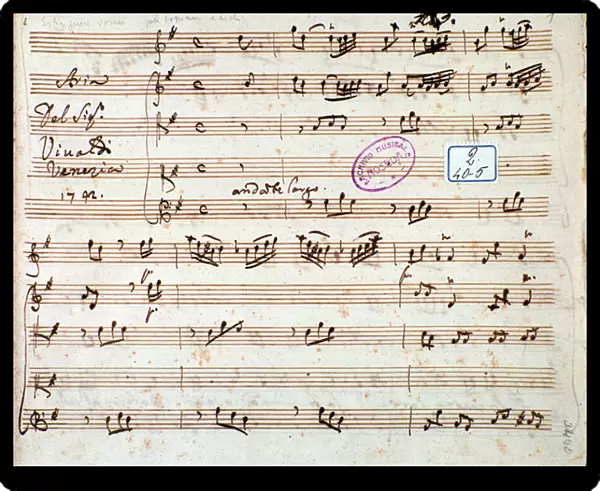 Page of musical score of Estinguere vorrei aria in Griselda opera by Antonio Vivaldi