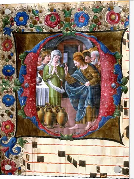 The wedding of Cana, initial letter. 15th century (miniature)