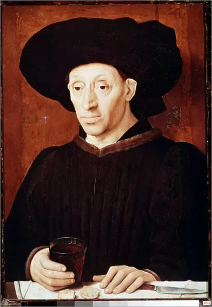 Portrait of the man with the glass of wine (painting, 15th century)
