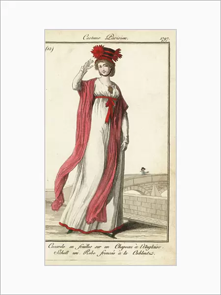 Woman in Royalist Coblentz-style dress, 1797 (handcoloured copperplate engraving)