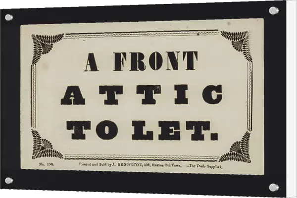 Advertisement: A front attic to let (type)