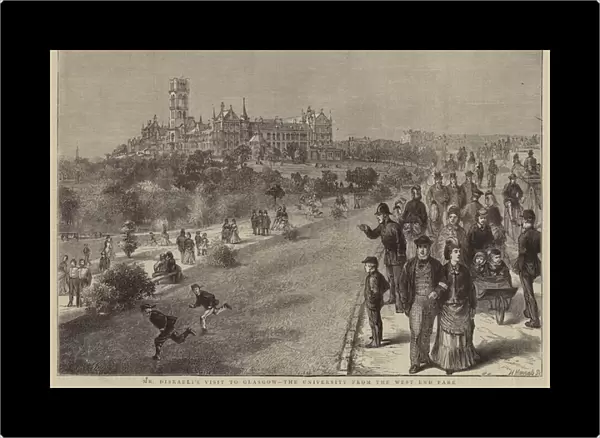Mr Disraelis Visit to Glasgow, the University from the West End Park (engraving)