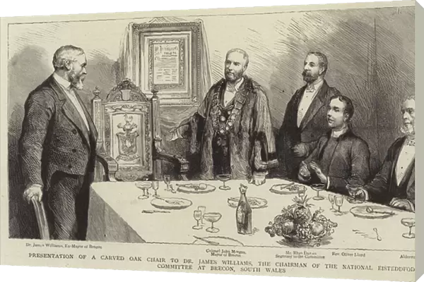 Presentation of a Carved Oak Chair to Dr James Williams, the Chairman of the National Eisteddfod Committee at Brecon, South Wales (engraving)