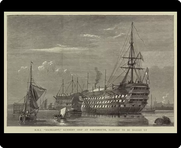 HMS 'Excellent, 'Gunnery Ship at Portsmouth, shortly to be broken up (engraving)