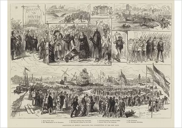 Festivities at Boston, beginning the Construction of the New Dock (engraving)