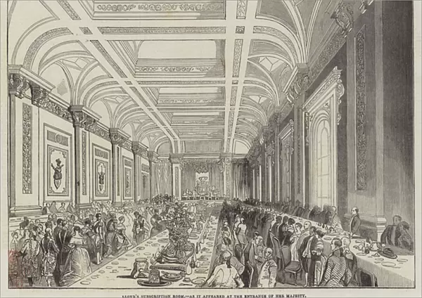 Lloyds Subscription Room, as it appeared at the Entrance of Her Majesty (engraving)