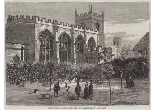 Shakespeares Garden and Old Guild Chapel, Stratford-on-Avon (engraving)