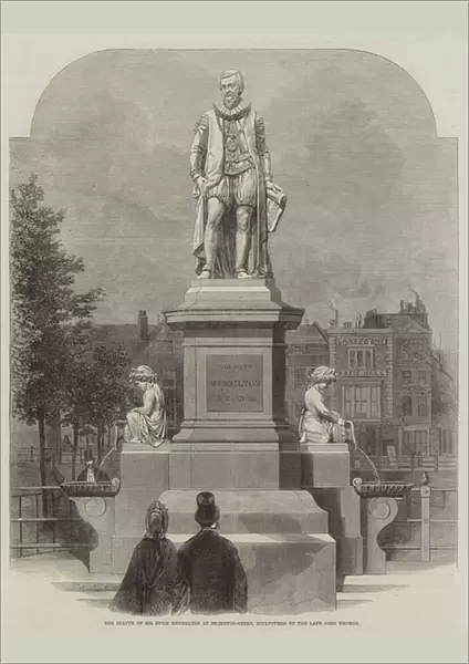 The Statue of Sir Hugh Myddelton at Islington-Green, sculptured by the late John Thomas (engraving)