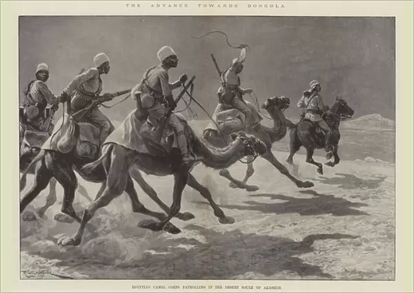 The Advance towards Dongola, Egyptian Camel Corps patrolling in the Desert South of Akasheh (litho)