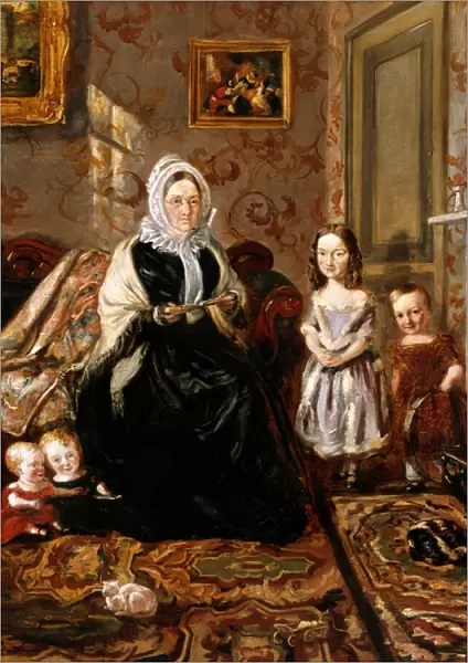 Group portrait of Henry Clarks mother-in-law, Mrs Davies