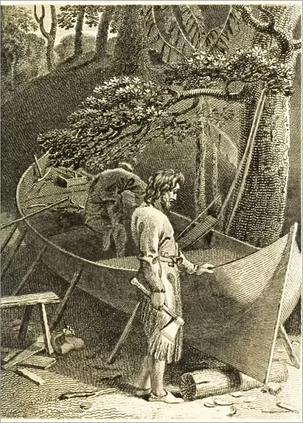 Robinson Crusoe and Friday making a Boat from '