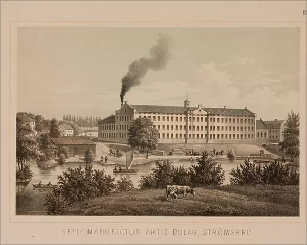 Cotton mill, Stromsbro, Sweden, c. 1840 (colour litho)