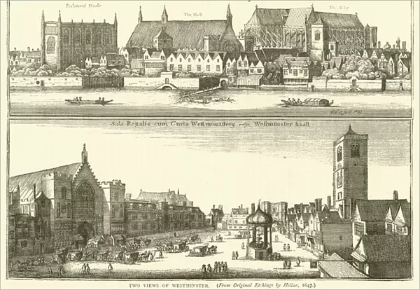Two views of Westminster, from original etchings by Hollar, 1647 (engraving)
