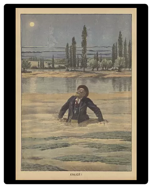 A blacksmith drowned in a marsh after he got lost on his way home from a fair in Alsace (colour litho)