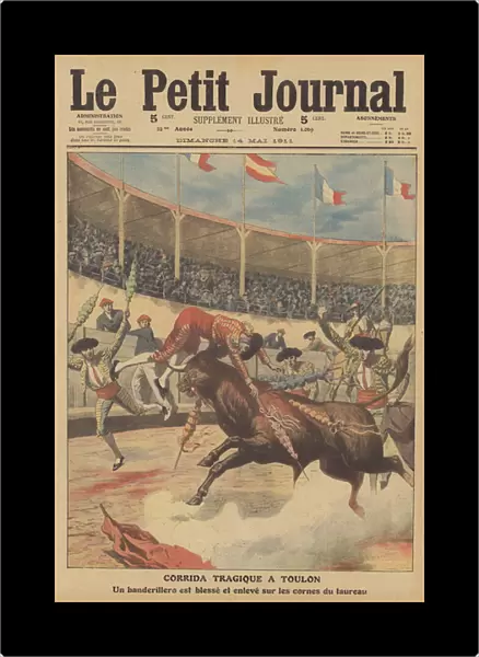 Tragic outcome of a bullfight in Toulon (colour litho)