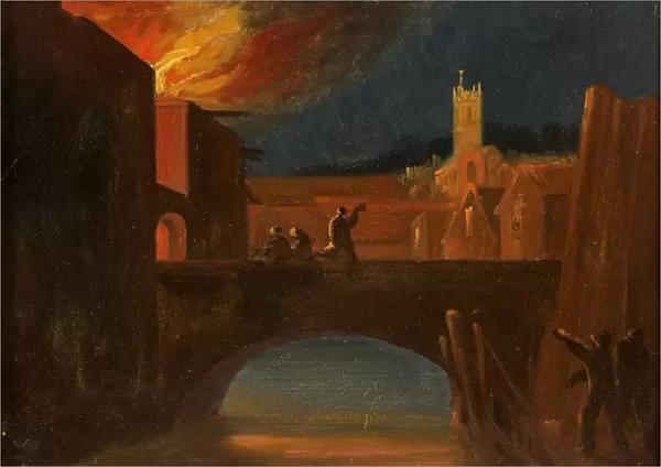 Bristol Riots: The Burning of Bridewell, with St Michaels Church, Bridewell Bridge
