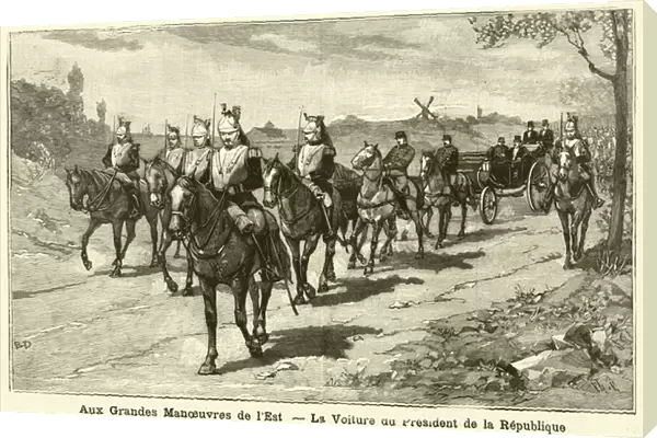The carriage of the President of France at the French Armys grand manoeuvres (engraving)