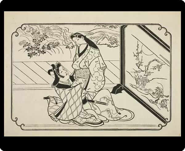 Behind the Screen, c. 1673-81 (woodblock print; sumizuri-e, oban yoko-e)
