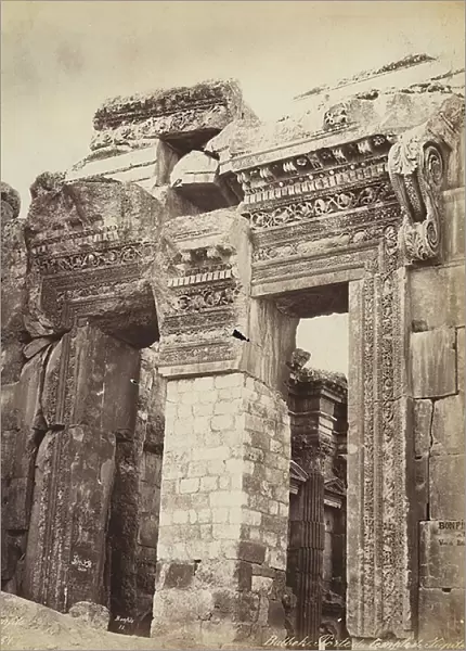 Entrance to the Temple of Jupiter or the Temple of the Sun, in the archeological zone of Heliopolis or Baalbek, ancient Syrian city, now Lebanon