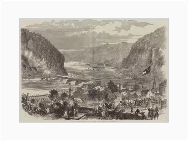 The Civil War in America, Secessionist Battery at Harpers Ferry on the Heights overlooking the Town (engraving)