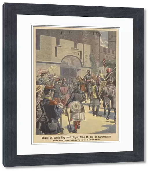 Reenactment of the entry of Count Raymond Roger of Carcassonne into his city (colour litho)