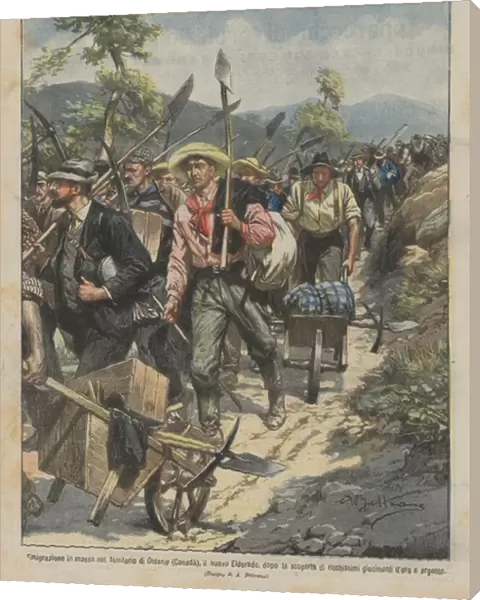 Mass emigration to the territory of Ontario (Canada), the new Eldorado, after the discovery... (colour litho)