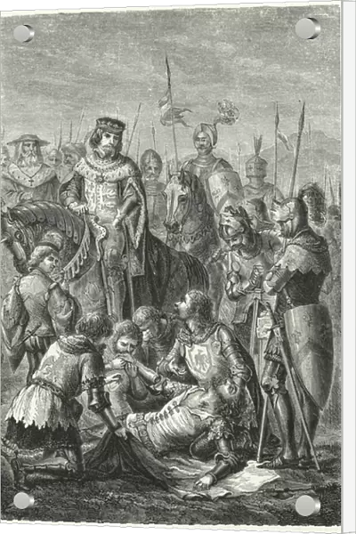 The death of Manfred of Sicily at the Battle of Benevento, 1266 (engraving)
