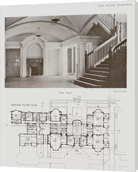East Weald, Hampstead, The Hall, Ground Floor Plan (b  /  w photo)