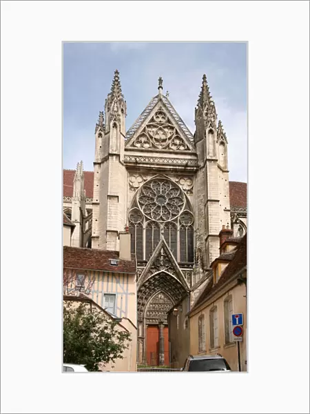 Depicting the south facade and rose window of the Catehdral of St Etienne, Auxerre