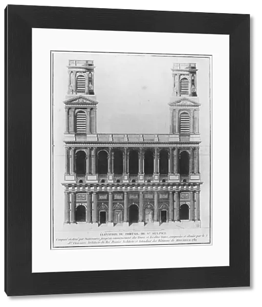 Church of Saint-Sulpice, elevation of the facade, Paris, 1782 (engraving) (b  /  w photo)