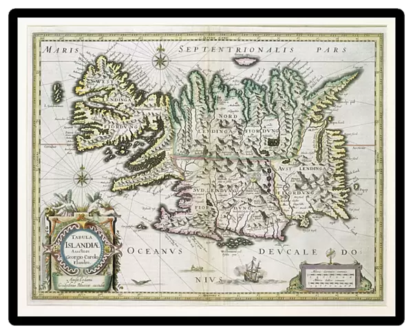 Map of Iceland (colour engraving)