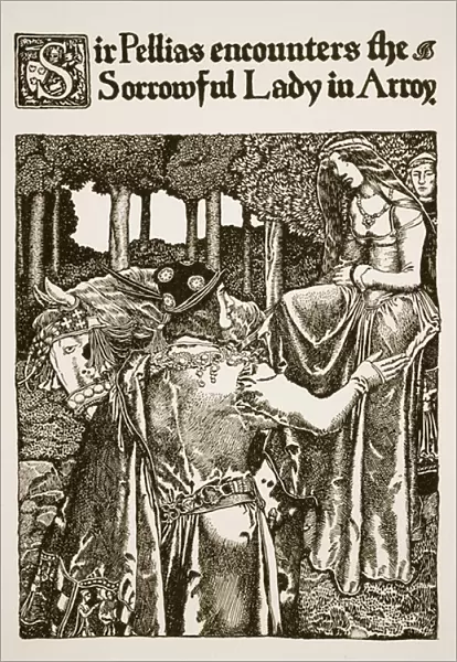 Sir Pellias encounters the Sorrowful Lady in Arroy, illustration from