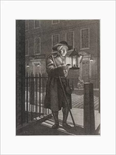 London Watchman with his Lantern by Moonlight, 1776 (engraving)