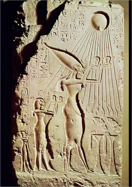 Relief depicting Amenophis IV (Akhenaten) (c. 1364-47 BC), Nefertiti and their Daughter