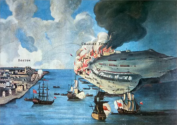 View of Boston and the Battle of Bunker Hill, 17 June 1775 (colour litho)